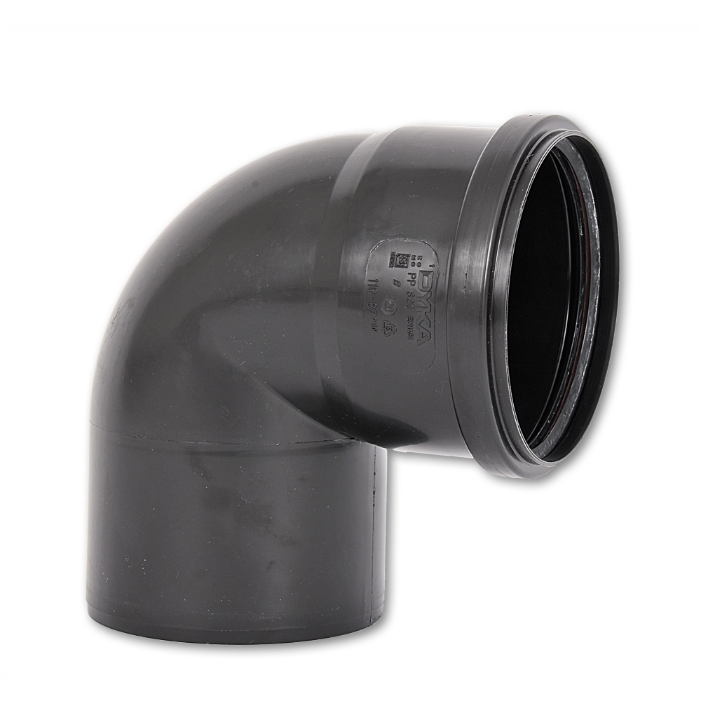 Hoekstuk 90° PP 110 mm met eenzijdige schuifmof